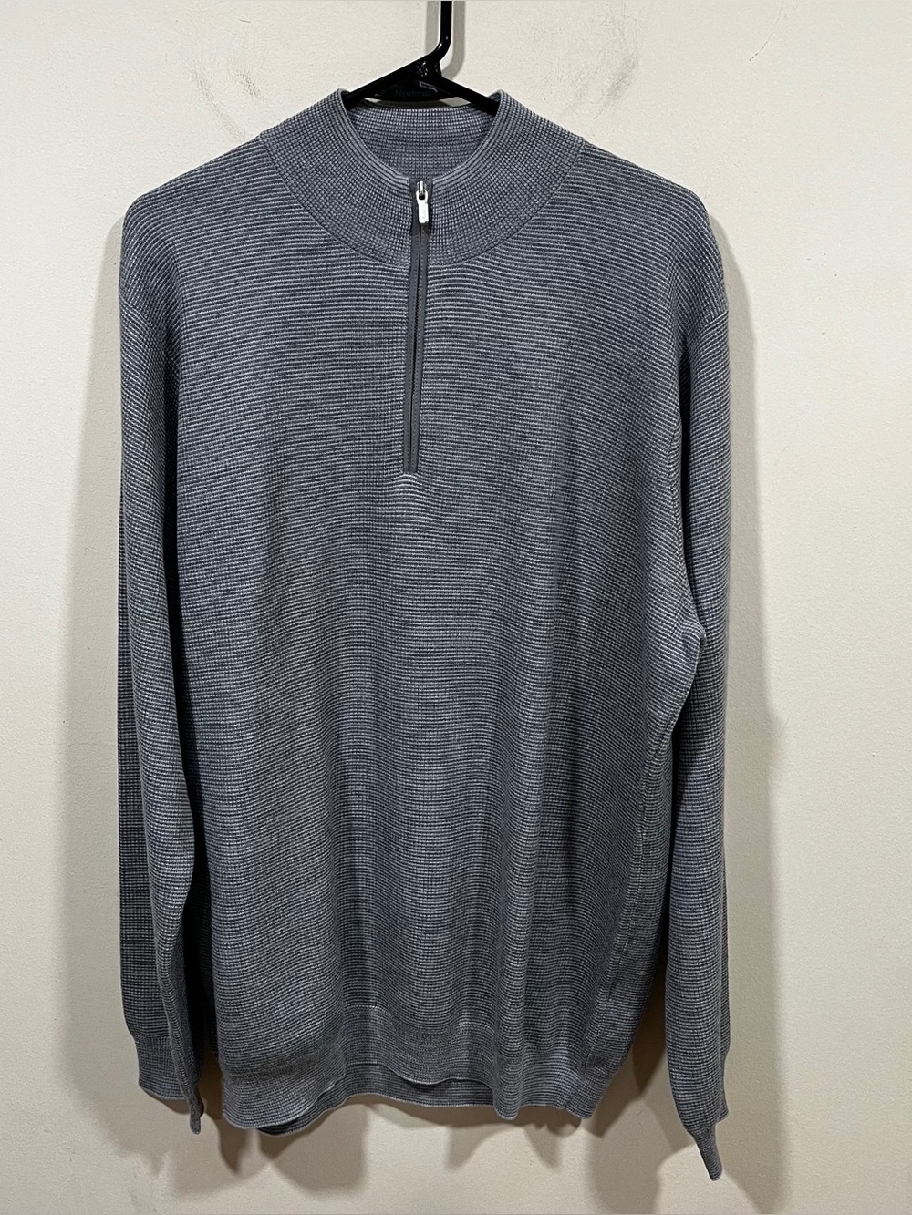 Peter Millar gray ribbed quarter-zip pullover sweater mock neck merino wool L